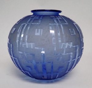 Blue Daum Nancy Cameo Glass Vase