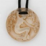 Art Nouveau Brown Crystal Cameo Pendant with Cord, Lalique