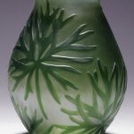Vase; glass; clear glass cased in bright green