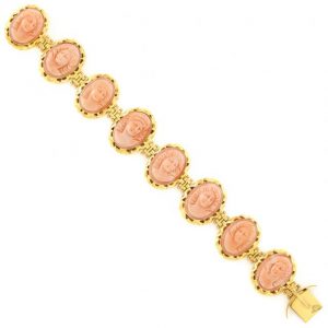 Gold and Coral Cameo Bracelet