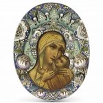 A RARE SILVER-GILT AND CLOISONNÉ ENAMEL ICON OF THE MOTHER OF GOD ELEUSA MARKED K. FABERGÉ WITH THE IMPERIAL WARRANT
