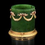 A gold mounted, jewelled and nephrite miniature vase