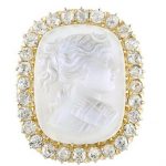 Antique Gold, Moonstone Cameo and Diamond Ring