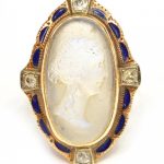 Ladies estate 14kt rose gold carved moonstone cameo ring