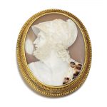 Shell cameo pendant-brooch by Tomasso Saulini, mounted by Robert Phillips, 1860s
