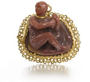 HIGH RELIEF CAMEO WITH A CAPTIVE with paper note inscribed The Slave in rose agate out of the Wertheimer collection