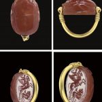 AN ETRUSCAN CARNELIAN SCARAB AND GOLD FINGER RING CIRCA LATE 5TH CENTURY B.C.