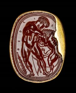 Scarab with Hercle/Herakles throttling the Nemean lion