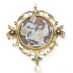 A Neo-Renaissance gold, enamel, hardstone cameo and pearl pendant, 19th century
