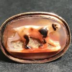 Roman agate cameo ring of a dog, set in 19th century gold