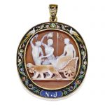 Silver-Gilt, Gold, Carved Shell Cameo, Micromosaic and Seed Pearl Pendant, Nicolo Morelli, Early 19th Century