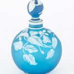 Thomas Webb & Sons Blue and White Cameo Glass Globular Perfume Bottle with Ball Stopper