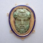 Cameo; turquoise; bearded head of Bacchus to front