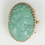 Antique 14kt Gold Carved Turquoise Cameo Brooch